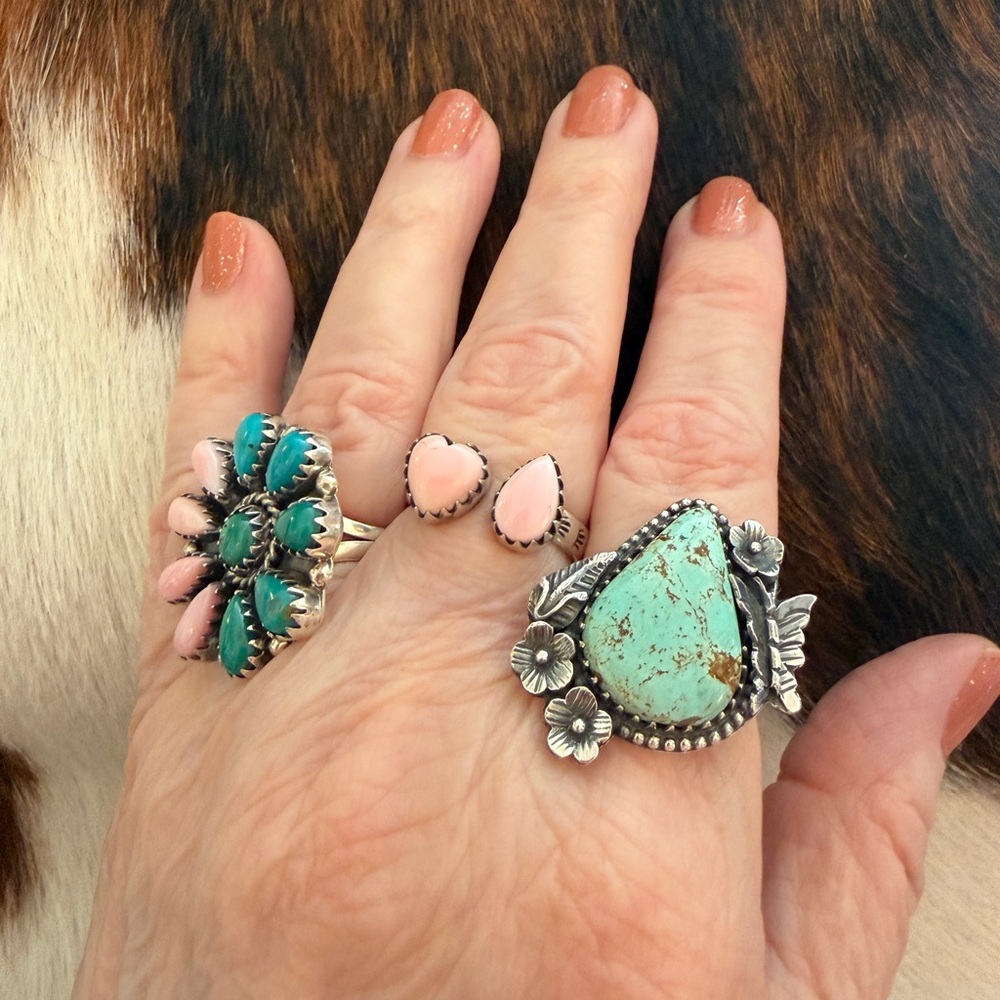 ❤️ Kingman Turquoise Statement Decorative Butterfly Floral Sterling Sz 8.75 Ring - Picture 3 of 15
